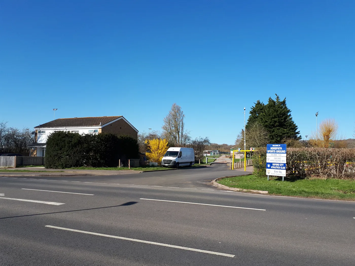 The entrance to Horspath Sports Ground on Oxford Road, photographed in 2022. The burial meadow is on farmland north of this road and will be reached on foot from the council car park by the athletics track